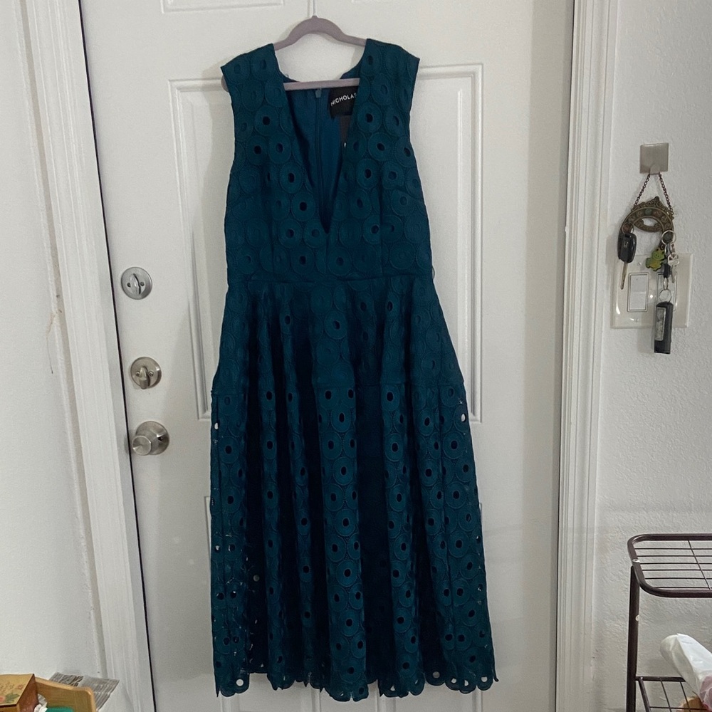 Nicholas Deep Teal Eyelet Dress